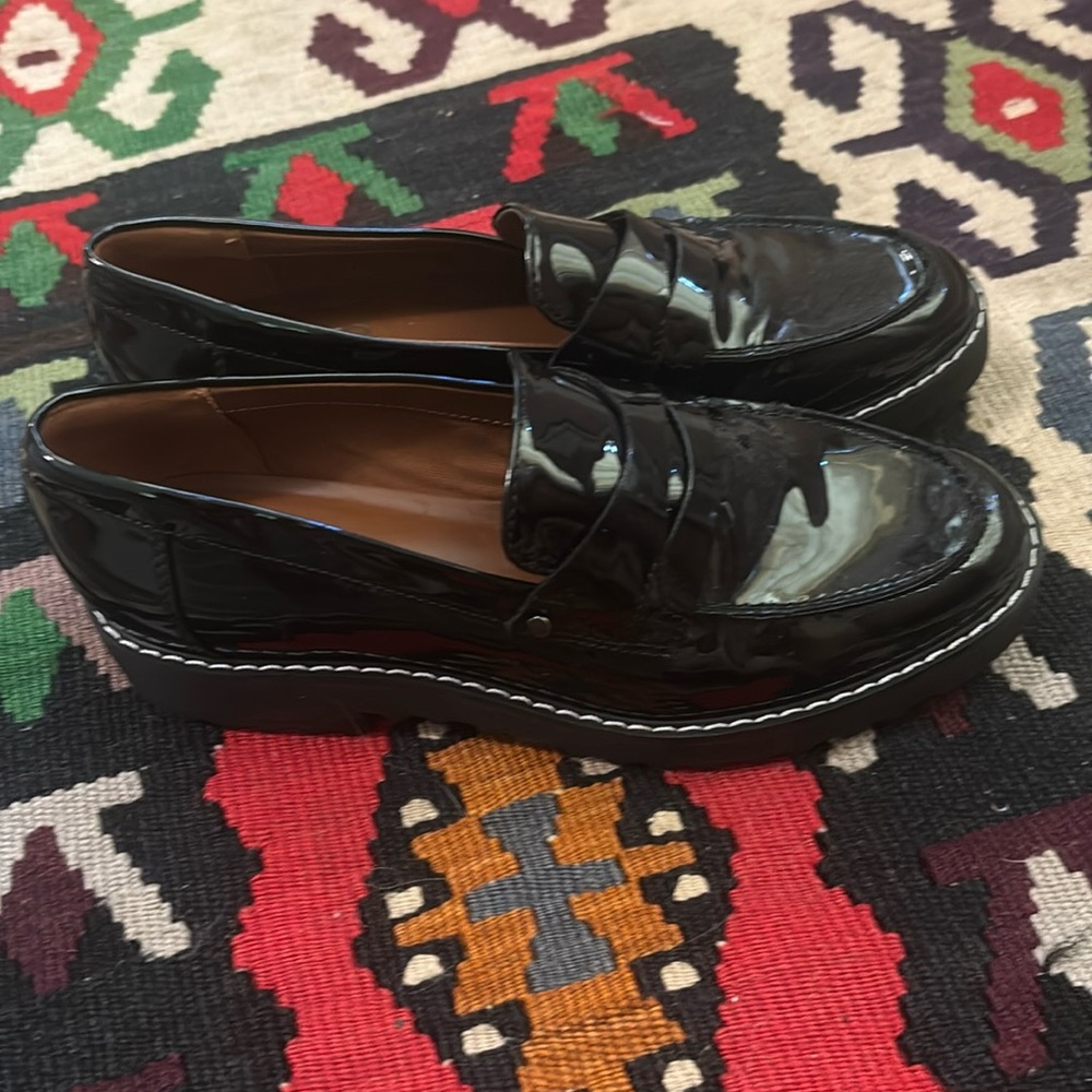 Franco Sarto patent leather penny loafer 1.5 lug sold. Slip on Synthetic leather